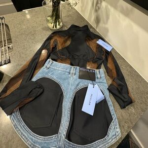 Mugler Women's Blue Bi-Material Denim Shorts - New w/Tags